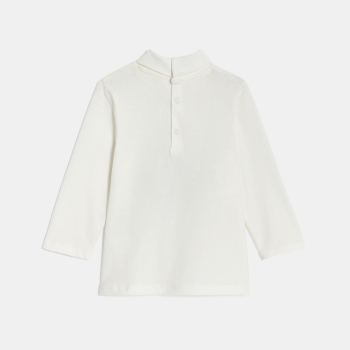 تيشيرت برقبة عالية وأكمام طويلة برسمة حيوان القندس باللون الأبيض للأولاد الصغار